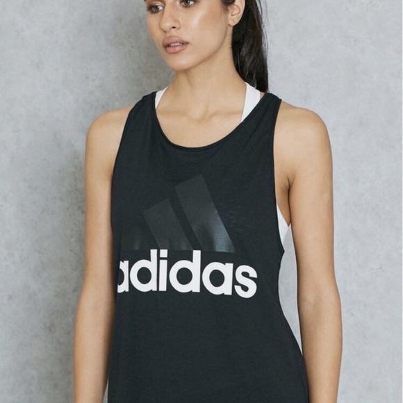 Adidas Womens Essentials Linear Loose Tank Top Black/White Size S NEW WITH TAGS - Picture 2 of 10